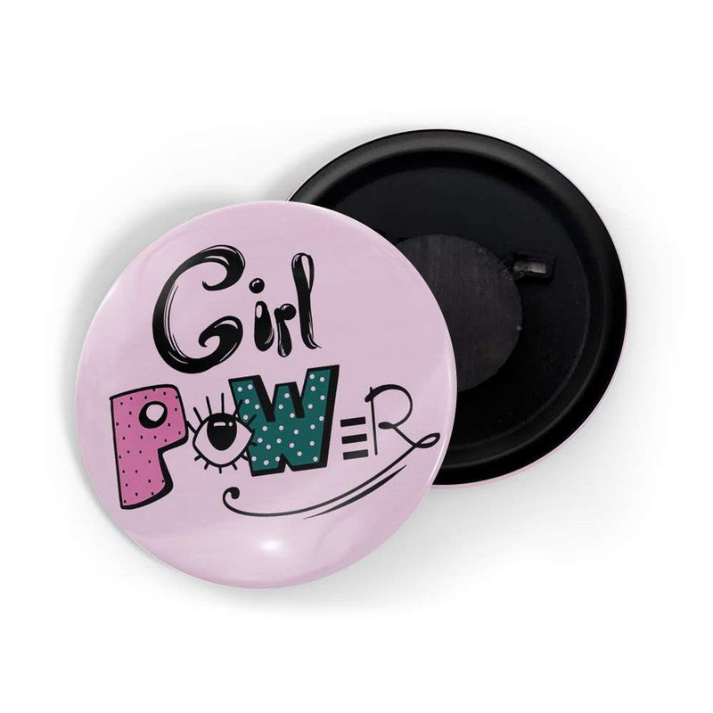 dhcrafts Pink color Round Fridge Magnet Girl Power D5 Glossy Finish Design Pack of 1